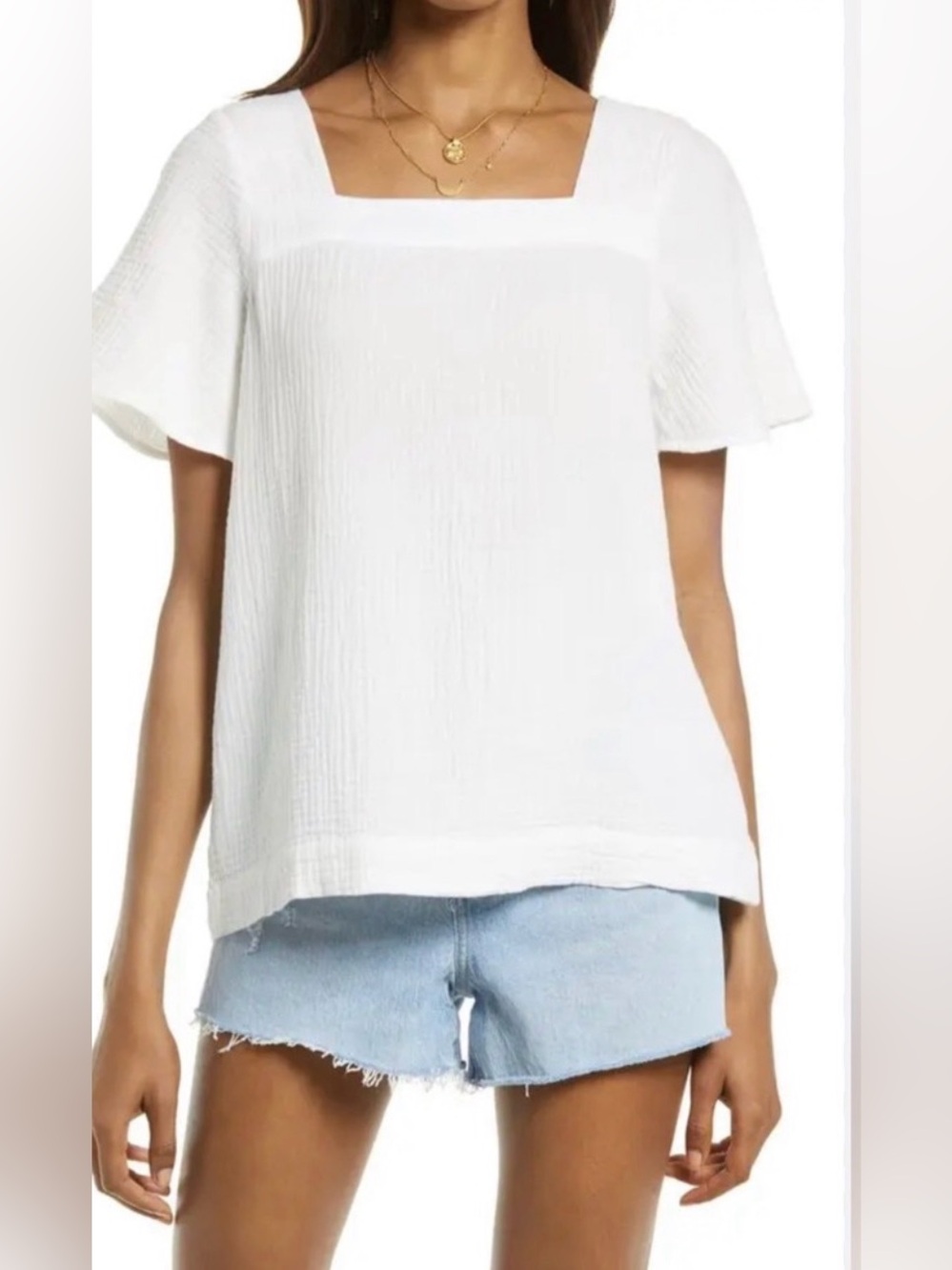 Madewell Harlow White Textured Square-Neck Top Size M